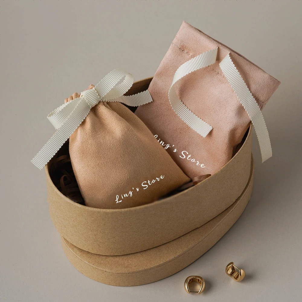 100Pcs Custom Logo Jewelry Flannel Bag Velvet Drawstring Pouch Cosmetic Boutique Sunglasses Sack Watch Wedding Gift Candy Pocket