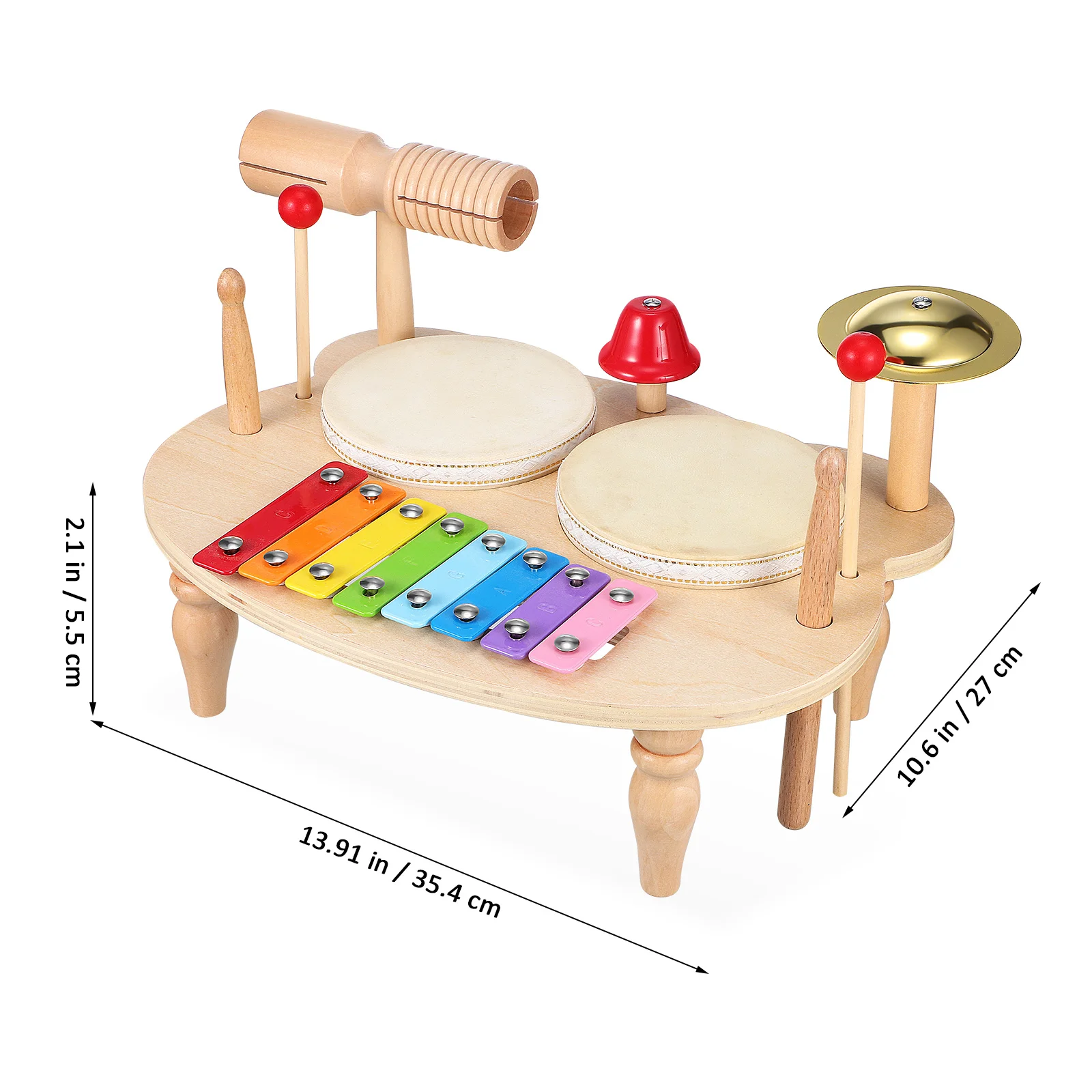 Wooden Mini Drum Kit Percussion Tambourine Xylophone Musical Instrument Set Educational Hand Percussion for Beginner Kids Gift