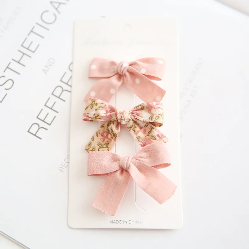 Детские заколки для волос, 3 шт., очаровательные заколки с цветочным бантом, полностью покрытые тканью, мягкие, безопасные для малышей, простой набор узлов «парусник»