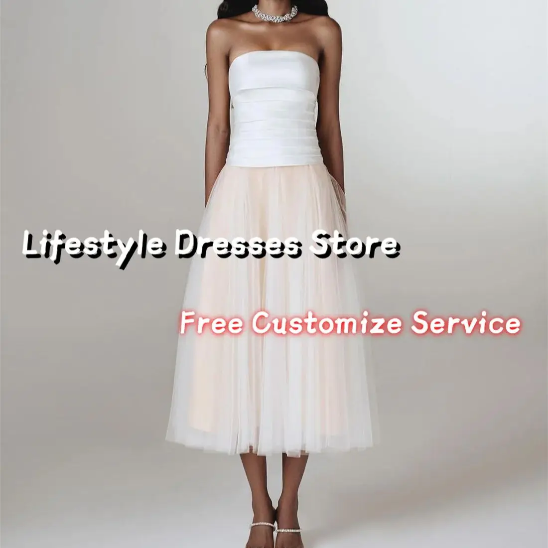 

Tiered Satin A-Line Tulle Simple Elegant Prom Dresses Sleeveless Evening Dresses Tea-length Formal Party Gown 행사드레스