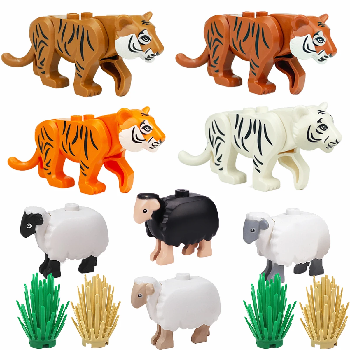 Set de Bloques de Construcción de Animales de Granja, Zoológico y Bosque MOC: Colección Tigre y Oveja para Niños