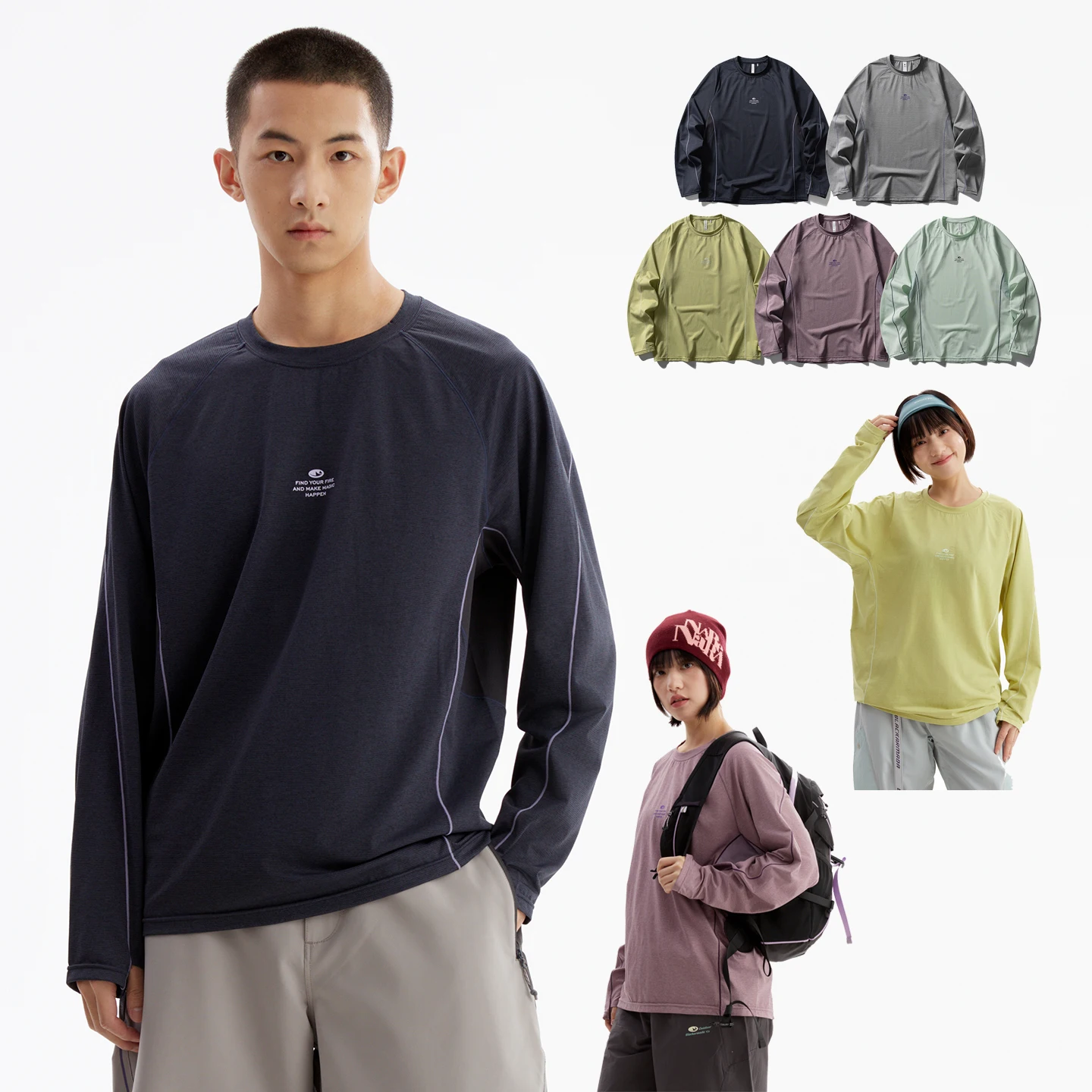 Unisex Outdoor Quick‑Dry Long Sleeve Top Contrast Topstitching Raglan Sleeve Thumb Hole Breathable Base Layer For Hiking Sports