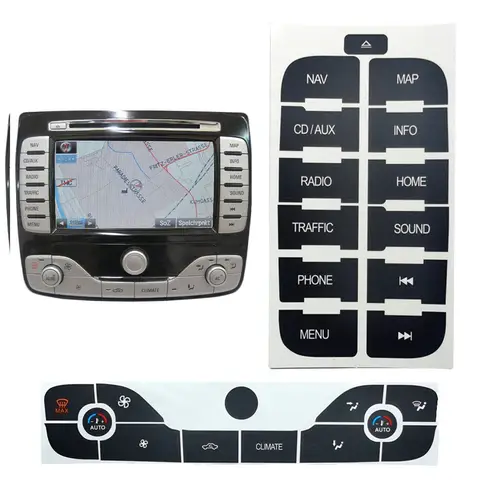 Naklejki do naprawy przycisków Radio + naklejka naprawcza AC dla FORD dla S-Max 2011, naklejki naprawcze przycisków samochodowych