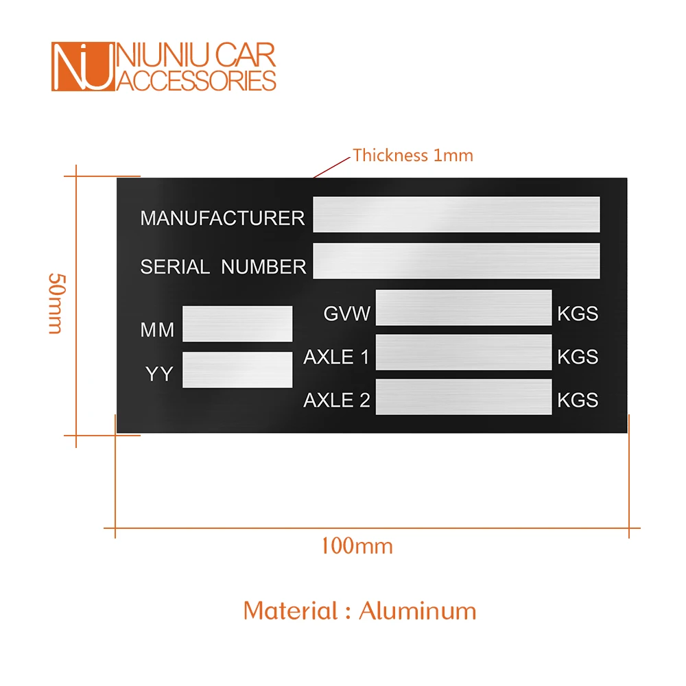 Blank or Engraved Aluminum Vehicle ID Tag With Sticker Trailer Weight Plate Smart Car Box Boat Bike VIN Chassic RV Camper Parts