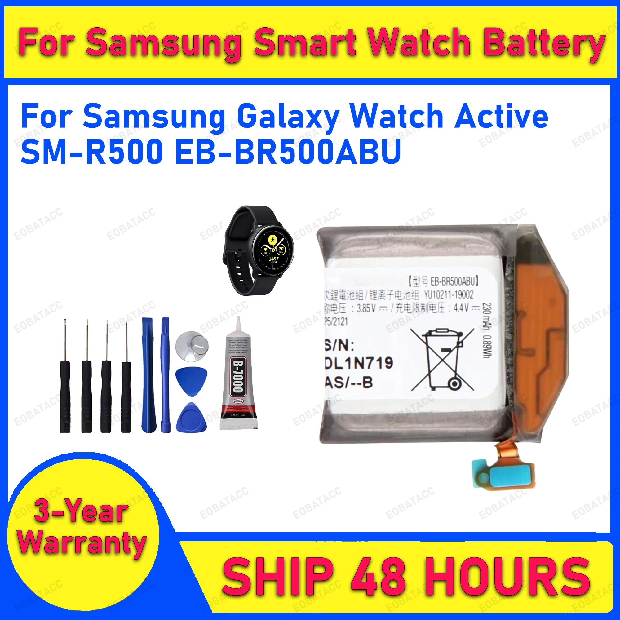 2025 Years EOBATACC 100% New EB-BR500ABU For Samsung Galaxy Watch Active SM-R500 Rechargeable Battery 236mAh+ Free Tools