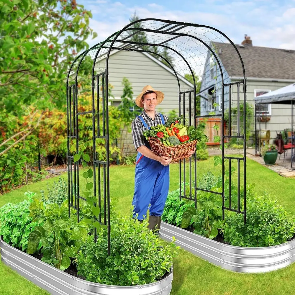 87 Inch Tall Metal Garden Arch Trellis for Climbing Plants, Outdoor Yard Garden Archway Support