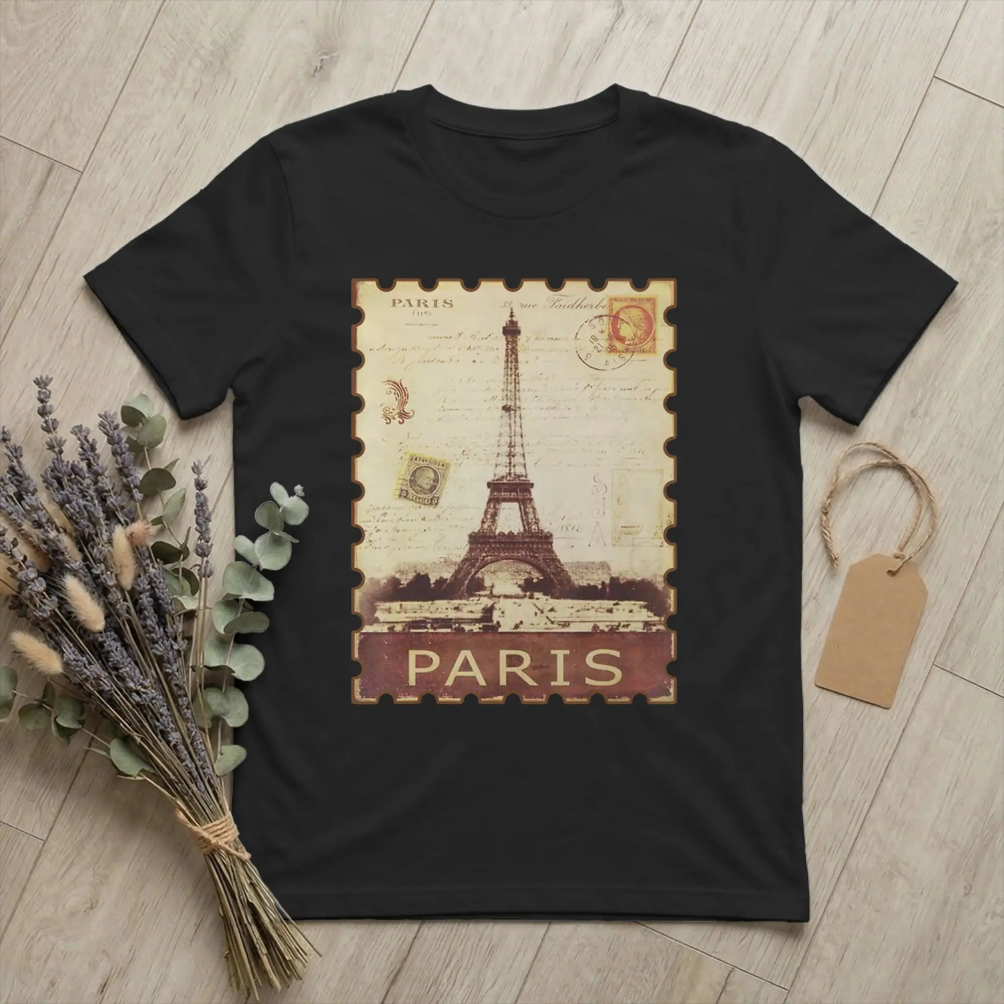 Men T-Shirts Eiffel Tower Stamp The Right Paris Vintage Cotton Tee Shirt Short Sleeve France Souvenir T Shirt Round Neck merch