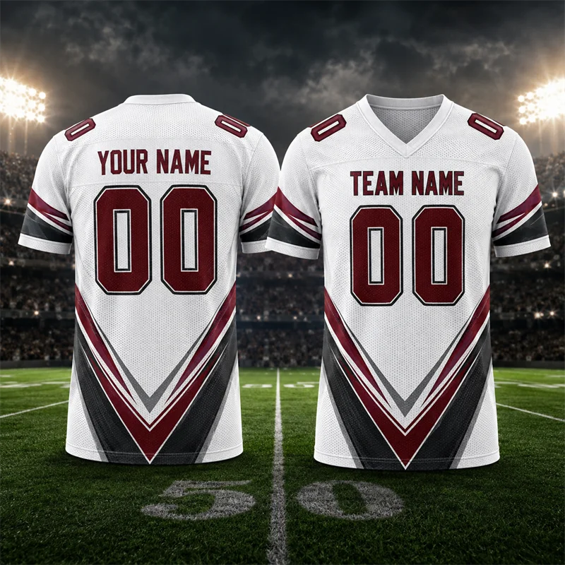 Retro Mens Football Jersey Fashion Summer Custom Name Team Name Number V Neck Rugby T Shirts Loose Breathable Sports Tees Tops