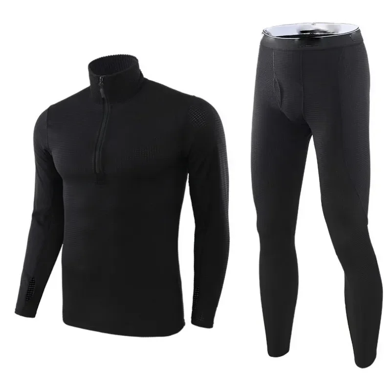 Thermal Underwear Sets Zipper Running Sets Winter Men Thermo Underwear Thick Thermal Clothing 3 Colors Size M-3XL Running Sets