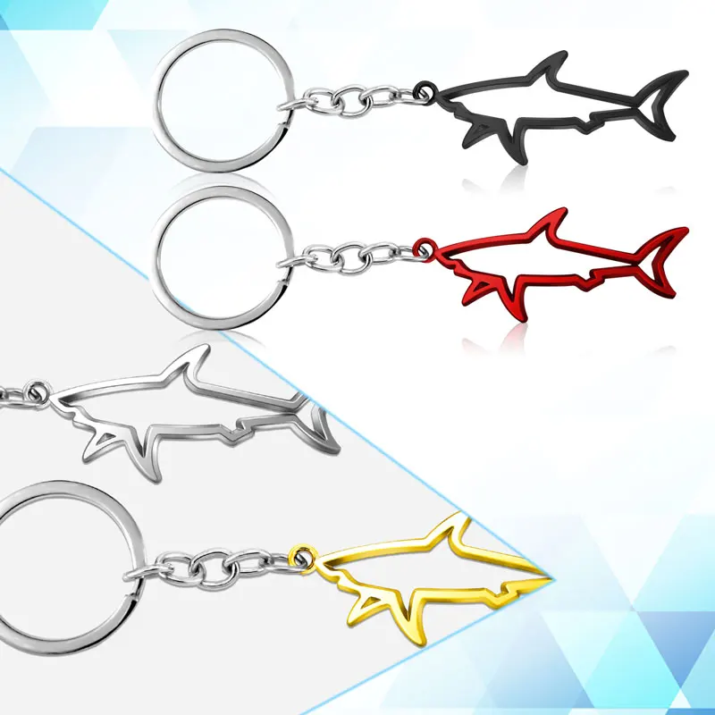 Hollow Fish Shark Symbol Badge Keychain Portable Car Metal Universal Keyring For Bicycle Motorcycle Car Special Gift Accessories