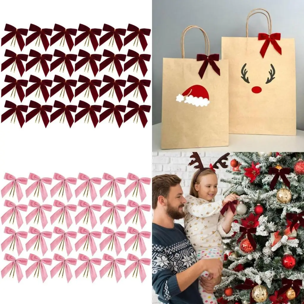 E8BD 24pcs/Pack Christmas Velvets أقواس قمادة أنيقة قلادة الفراشة