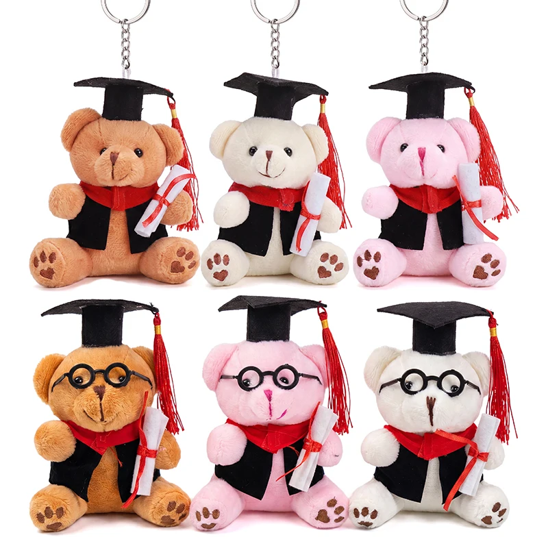 6 Mini Graduation Bear Stuffed Animals 4.7-inch Small Plush Bear Straps with Certificates and Hats for Graduation Ceremony Party