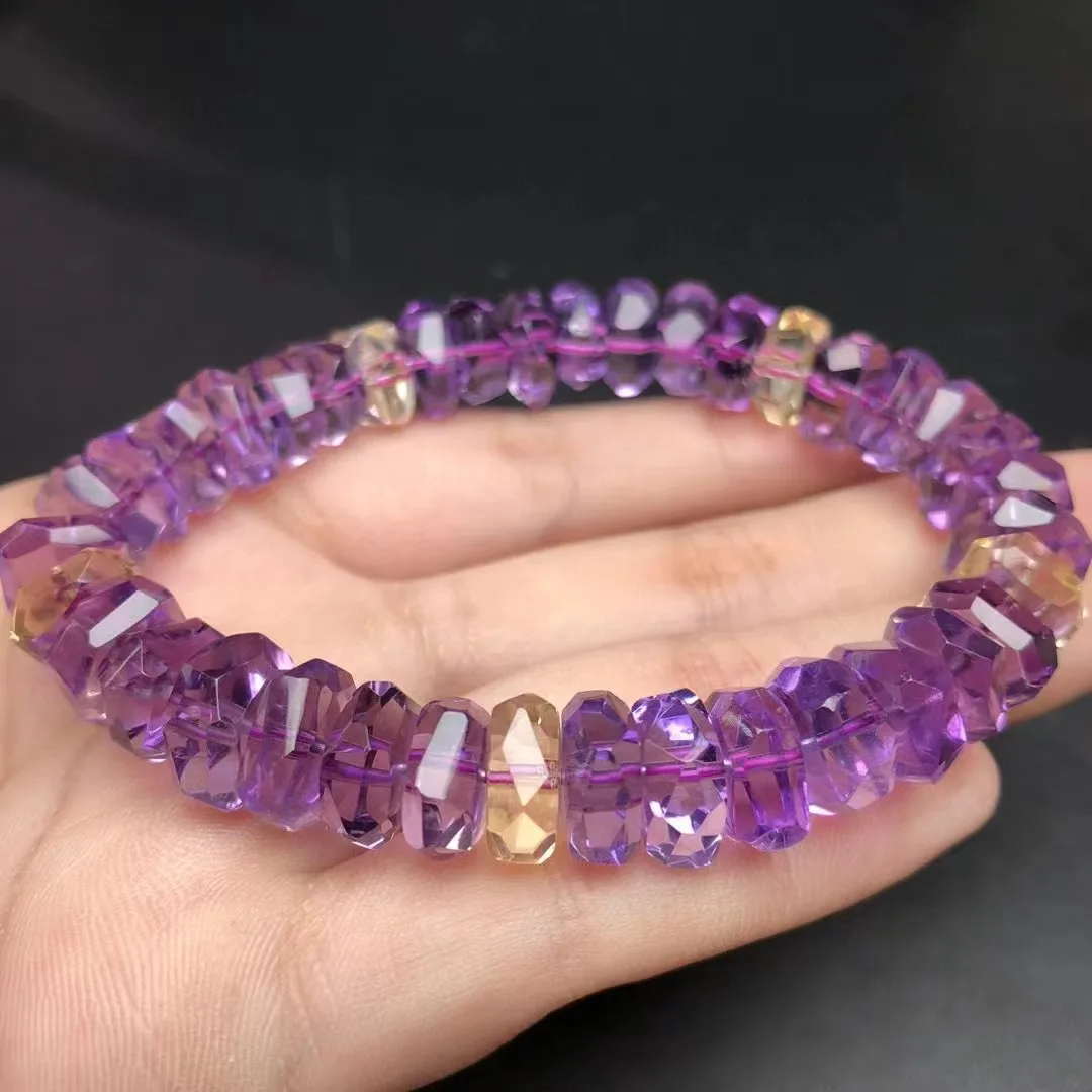 

Unit One Bracelet 11*5mm Natural Amethyst Citrine Crystal Healing Faceted Disc Bead Bracelet For Gift