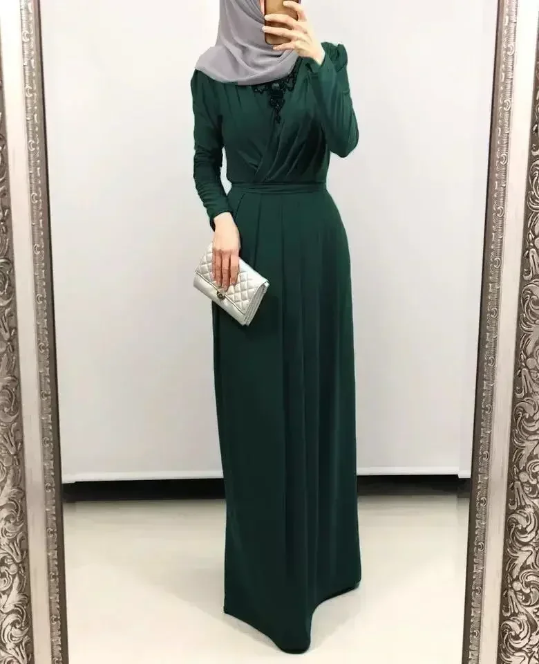 Abito casual musulmano saudita Abaya Abito lungo fino al pavimento Donna Medio Oriente Abaya Abito Abbigliamento islamico Tinta unita Turchia Caftano Hija