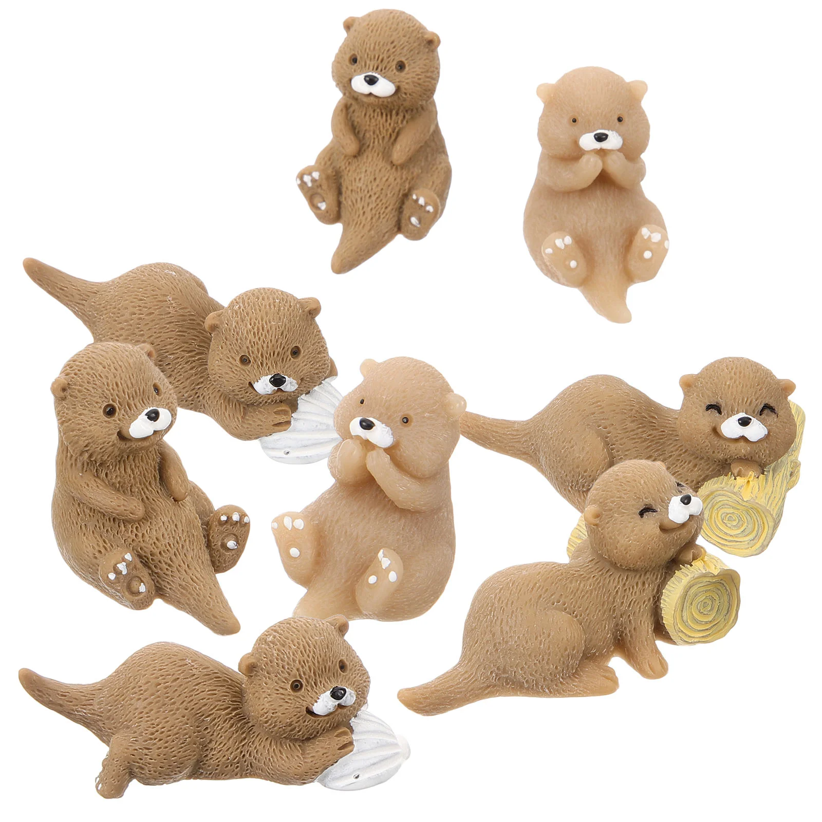 8 Pcs Microlandscape Mini Otters Figurines Resin Bonsai Decor Synthetic Toy Student Small Ornament