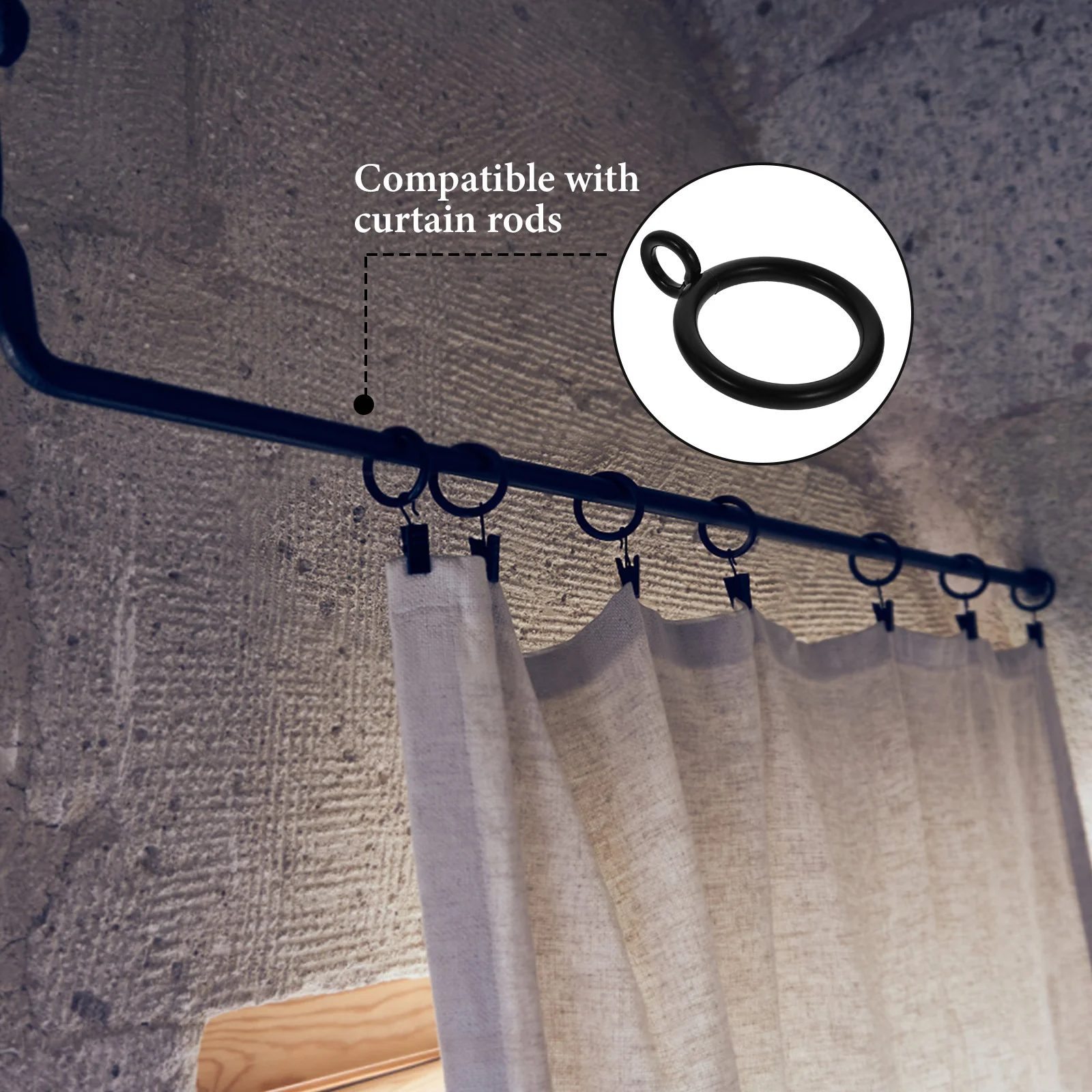 

40Pcs Iron Curtain Rings Black Pre-Drilled Hole Easy Install Fit 25mm Rod Drapery Rings Metal Eyelet Curtain Hanging