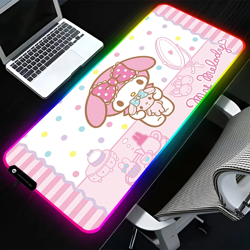 RGB LED Mouse Pad Rubber Anime Mousepad Computer Gaming Accessories Keyboard Pad Office Decoracion Desk M-my M-melody Mouse Mat