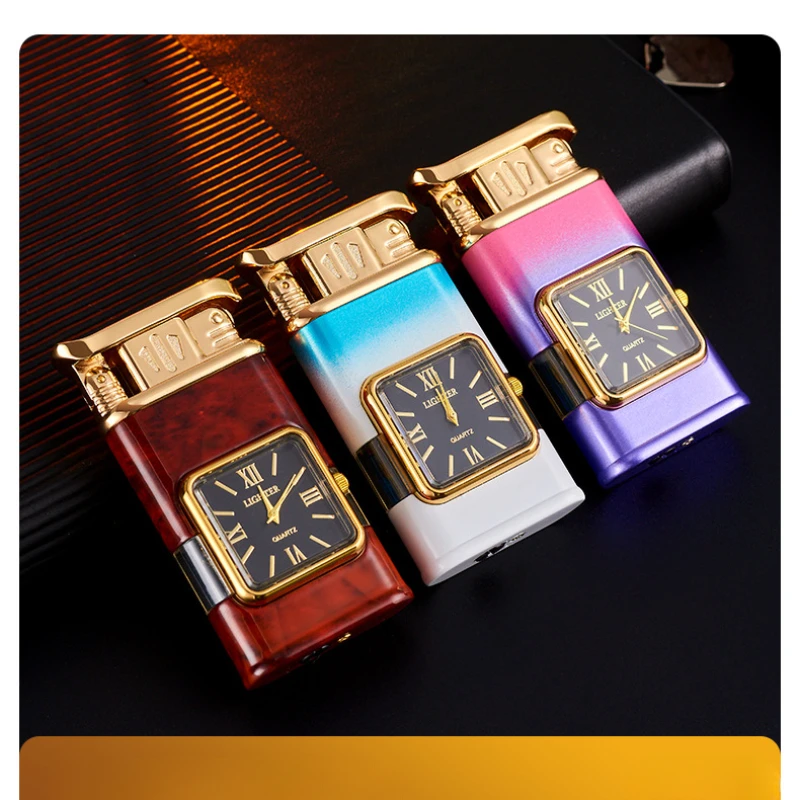 Creative Multi-function Lighter with Watch, Personalized Blue Flame Visible Gas Chamber, High-End Gift for Boyfriend