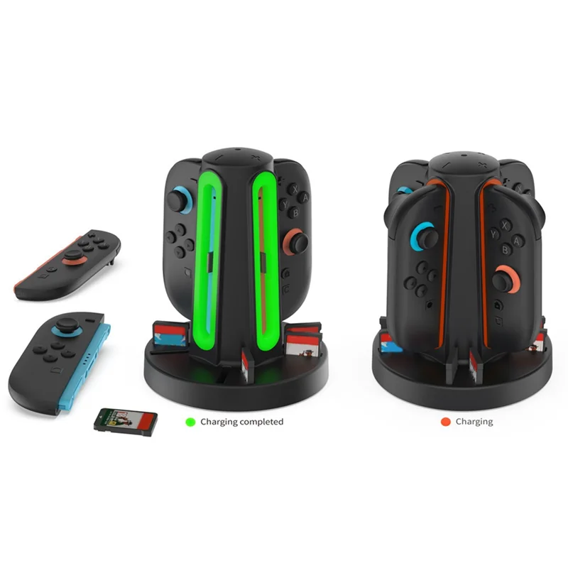 قاعدة شحن AC18 (مضمونة) 4 في 1 للتبديل 2 قاعدة تخزين بطاقة محطة شحن Joy-Con مع 360 °   مؤشرات LED لمفتاح NS