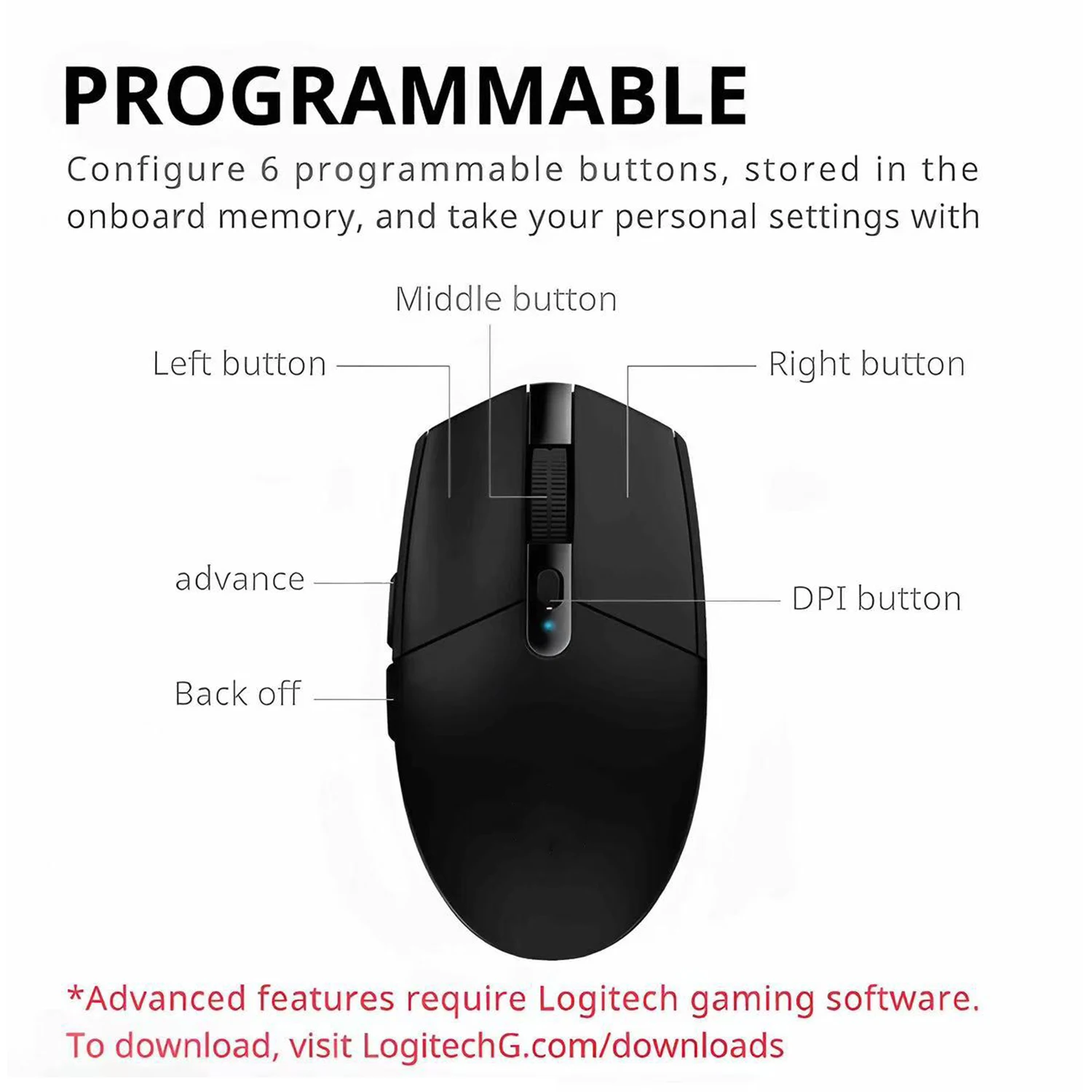 G304 Ligthspeed draadloze gamingmuis, Hero 12K-sensor, 12000 DPI, 6 programmeerbare knoppen, compatibele pc MacOS