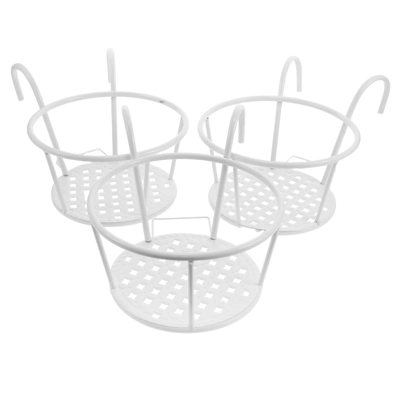 3個入りバルコニーハンギングプランターホルダー錬鉄製頑丈丸型フラワーポットラック金属製植物棚ポーチフェンス用