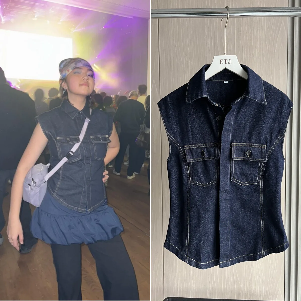 

ETJ Fall/Winter 2024 New TRAF Women's ZW Series Street style fashion Hip Hop with lapel sleeveless denim shirt 8246266
