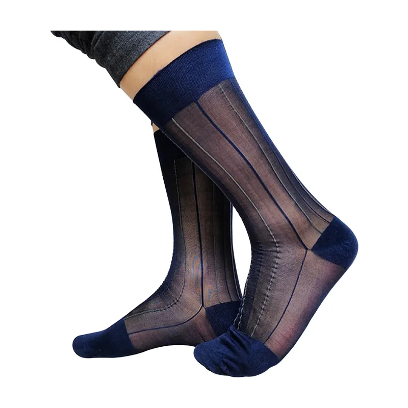 

Тонкие мягкие деловые мужские нейлоновые классические носки в полоску, прозрачные формальные гей-фетиш-коллекция, мужской шланг, темно-синий, белый