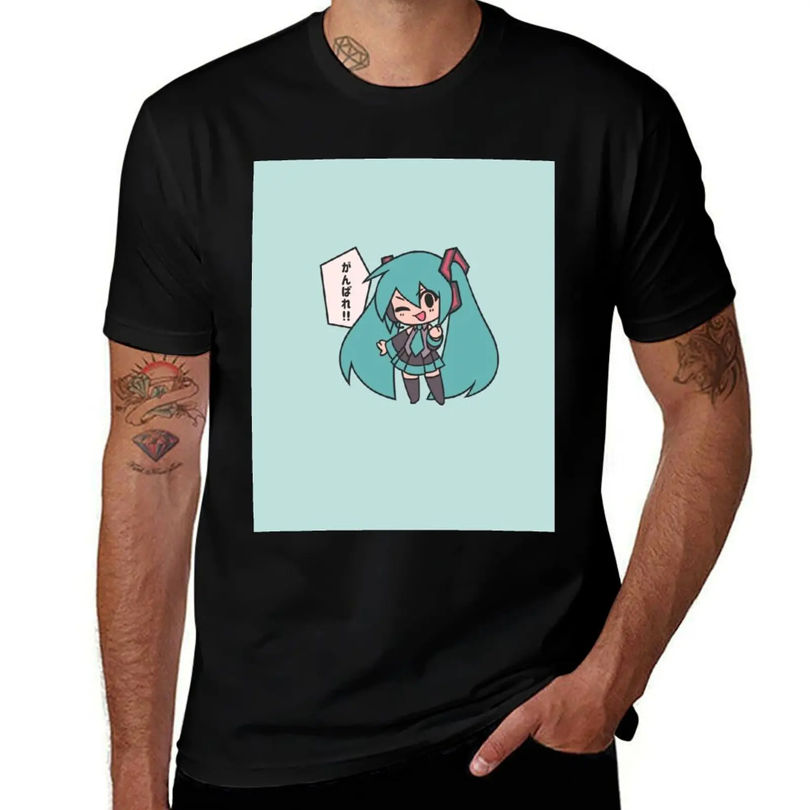 

Miku Ganbare Ganbatte Chibi T-Shirt oversized topping anime stuff mens designer clothes