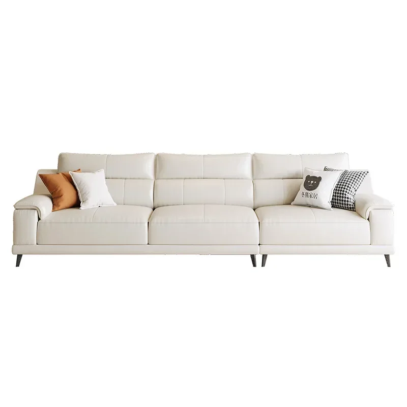 

2025 new sofa high backrest small apartment living room light luxury cream style white straight row leather sofa