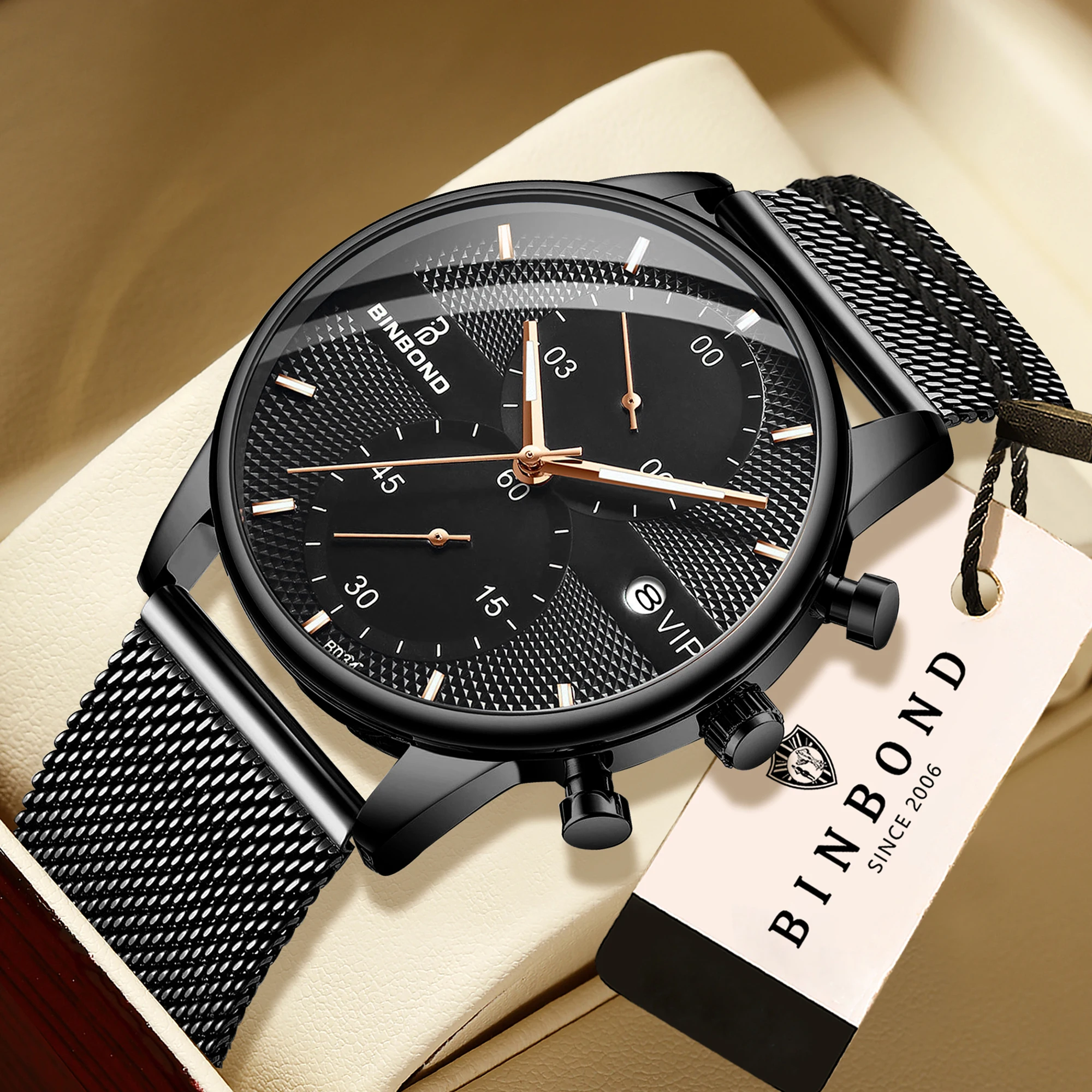 BINBOND Slim Boys Quartz Wristwatch Trendy Student Junior High Business Casual Male Wrist Watch 3ATM Daily Water Resistant