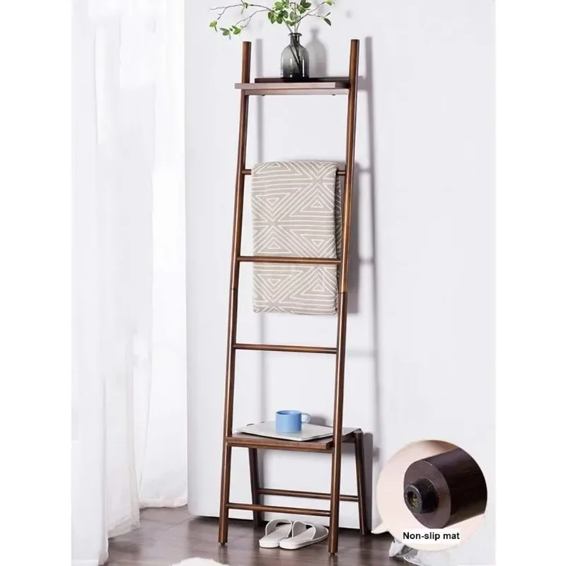 

Free Standing Blanket Ladder Towel Drying Rack, Bamboo Towels Rack Stand with Storage Shelf Tall for Bathroom, Bedroom,