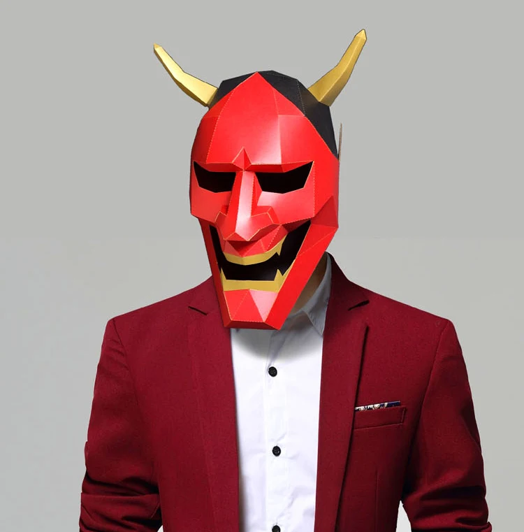 Pre Cut Paper Mask 3D Japanese Demon Hannya Halloween Costume Cosplay DIY Paper Craft Model Mask Christmas