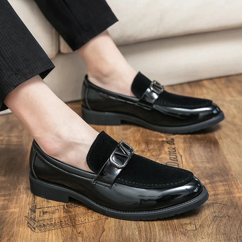 Men\'s Patent Leather Glossy Business Formal Leather Shoes 2024 Spring and Autumn Lazy Casual Office Leather Shoes