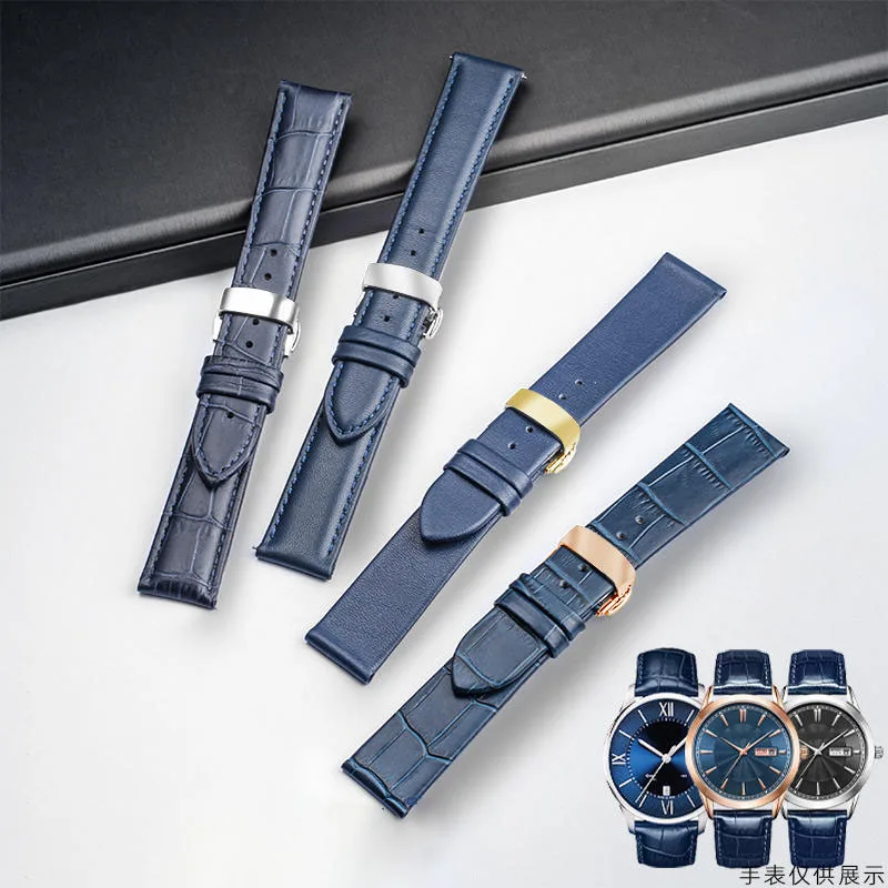 19mm 20mm 21mm blue cowhide watch strap For Longines Corolla Renault Rossini leather strap bracelet for men womem\'s watch belt