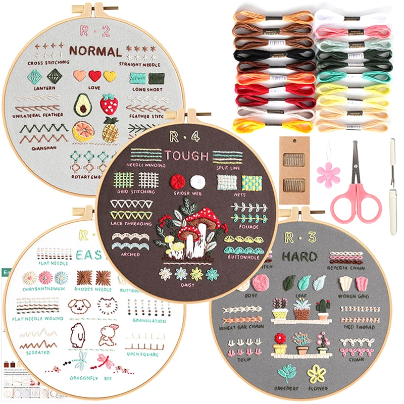 4 Stage Embroidery Kit For Beginners Adults Learn 38Stitches From Instruction Needlepoint Kits For Adults With Stamped Patterns