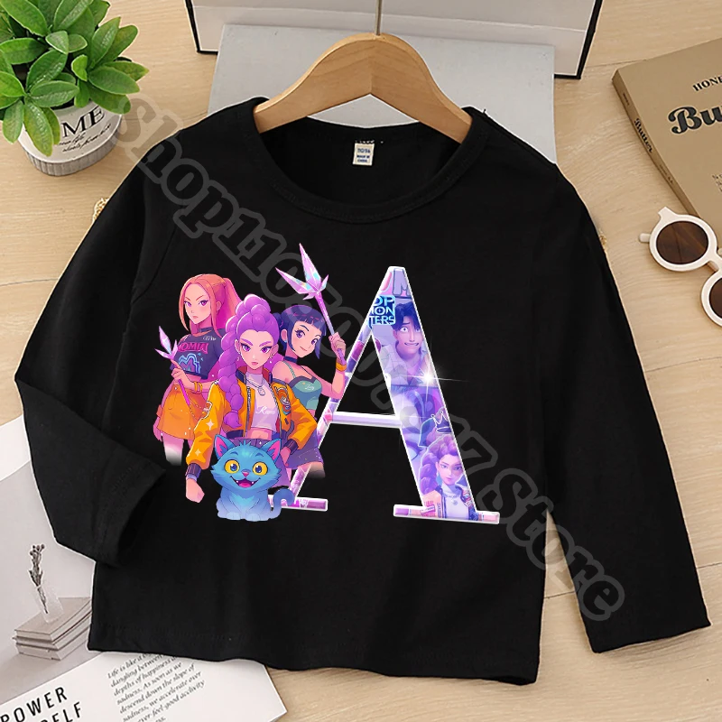 KPop شيطان الصيادين ربيع الخريف تي شيرت للأطفال فتاة طويلة الأكمام تي شيرت الأطفال الكرتون لطيف المحملة أنيمي مطبوعة بلايز الملابس #3