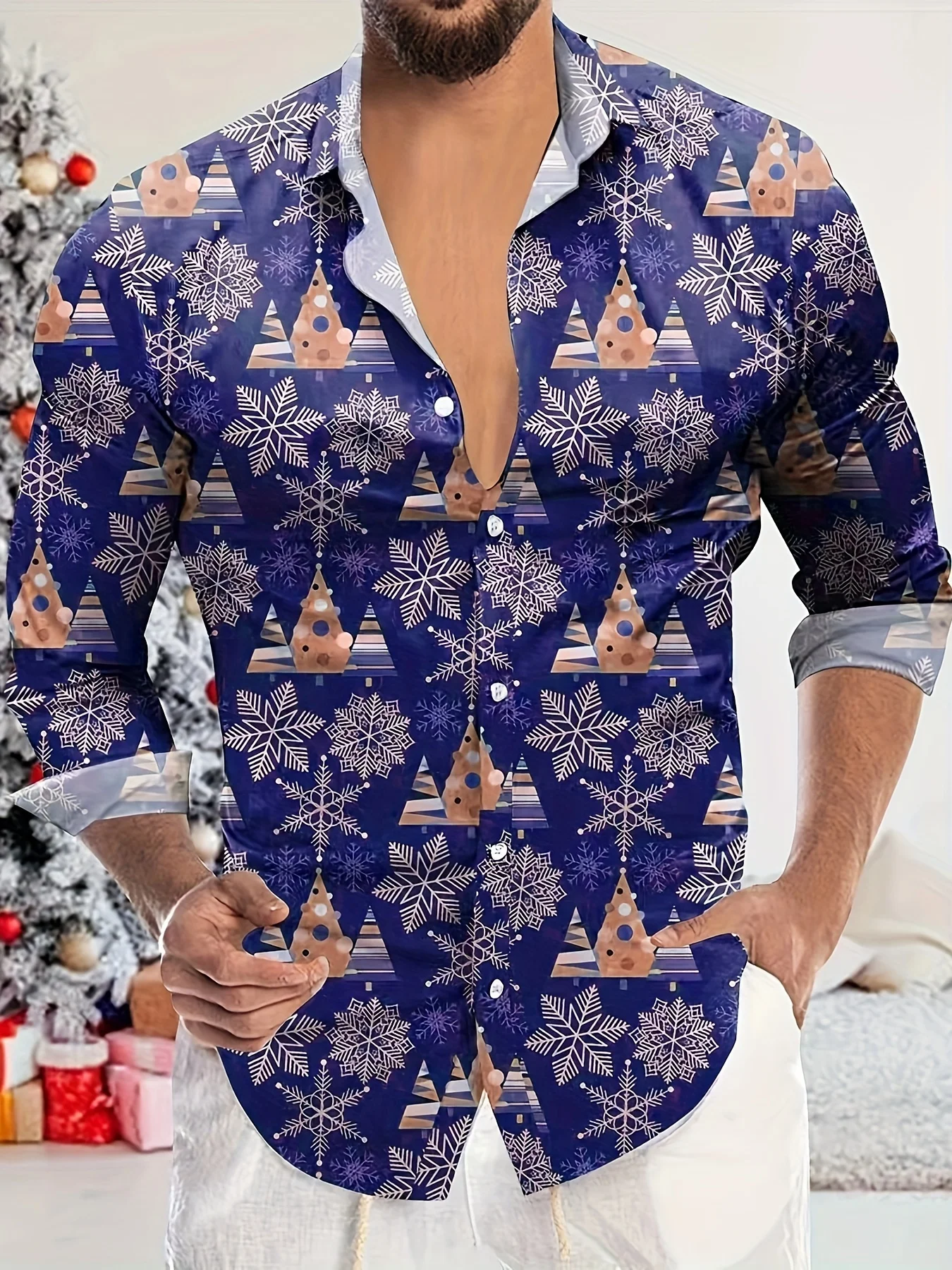 Men's shirt regular lapel shirt men's 3d printing irregular geometric printing casual street long sleeve fashion printed shirt、