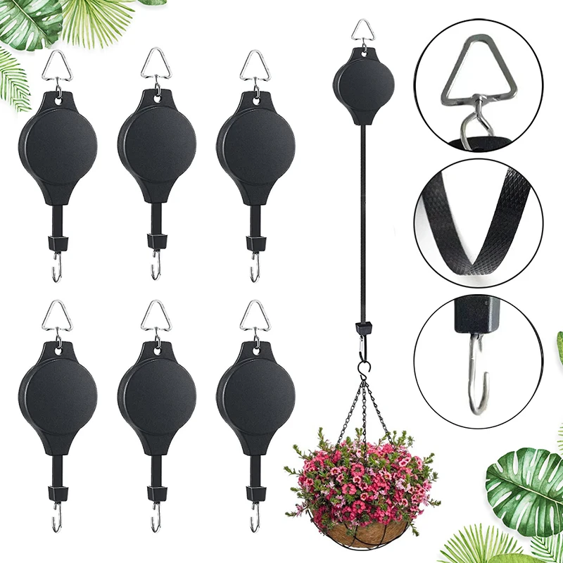 

Garden Retractable Flower Basket Hooks Pulley Adjustable Pull Plant Watering for Hanging Plants Indoor Outdoor Plant Hanger Hook