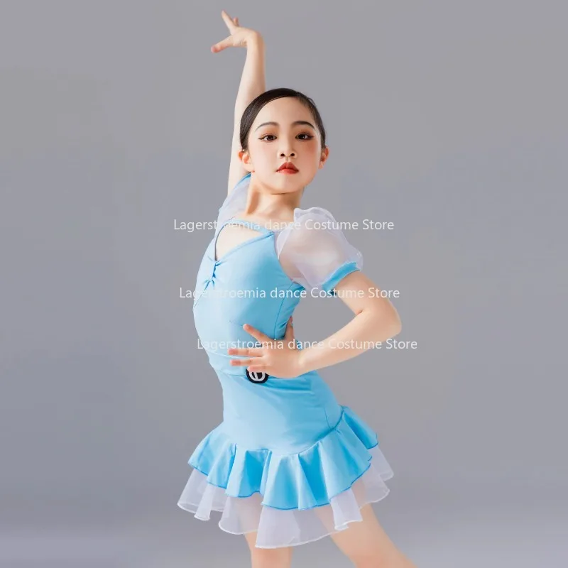 

Blue Cha Cha Rumba Latin Dance Costume Girls Salsa Samba Dance Dress Tango Dance Dresses Girl Kids Latin Practice Clothes