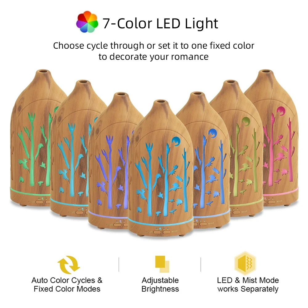 موزع روائح الزيوت العطرية LED بـ 7 ألوان ومرطب الهواء مع إيقاف تلقائي، آلة علاج عطري فائقة الهدوء، إضاءة ليلية، 3 أعواد زيت #4