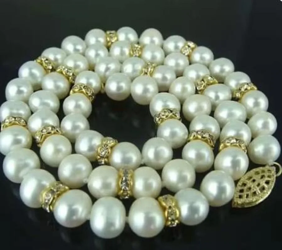 Real photo aaa 9-10mm mm South real white pearl necklace 18 inch 14K P exquisite jewelry.