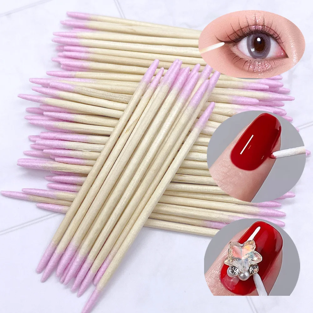 100/300/500 Nails Wooden Tip Cotton Stick Buds Disposable Ultra-Detail Corrector Nail Polish Remover Clean Sticks Manicure Tools