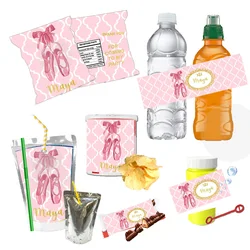 Personalised Pink Ballet Shoes Ballerina Juice Pouch Stickers Water Bottle Labels Candy Bar Wrapper Favor Tag Birthday Decor