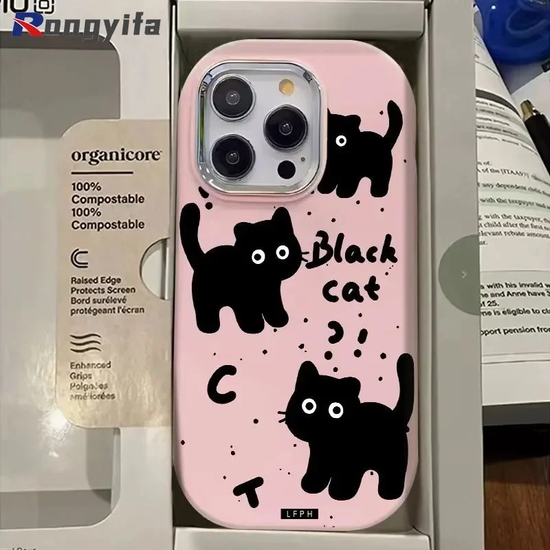 For OPPO Reno 12 Pro 11F 11 10 Pro 8Z 7Z 8 7 Lite 9 6 5k 5 4 Pro SE A1 A98 F23 R17 Phone Case Cute Black Cat Cartoon Soft Cover