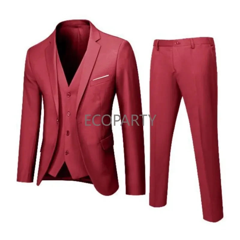 Mode Zomer Dunne Formele Set Plus Size Voor Heren Is Slank 3-delig Pak Bruiloftskostuum Broek Heren Slim Fit Blazer Ecoparty