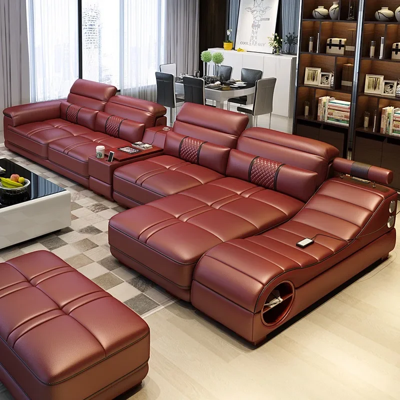 

2021 traditional multi function sofa modern style massage chair leather sectional L shape sofa living room furniture