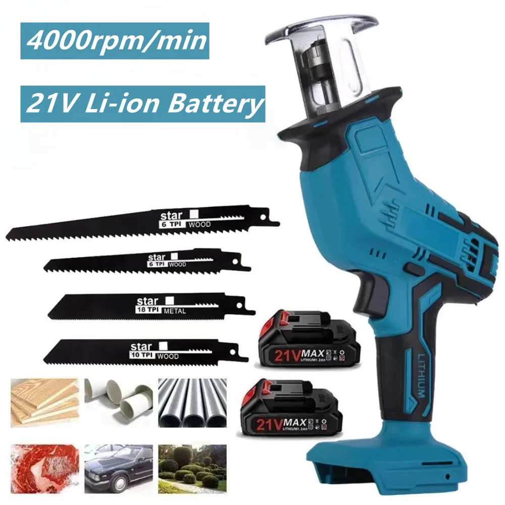 

21V Cordless Electric Reciprocating Saw Adjustable Speed Chainsaw Wood Metals Pipe Cutting Power Tool For Makita Battery