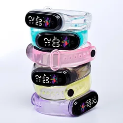 Fashion Kids Digital Watch Simple Touch Screen LED Watch Transparent TPU Strap Casual Sport Electronic Clock for Boys Girls Gift