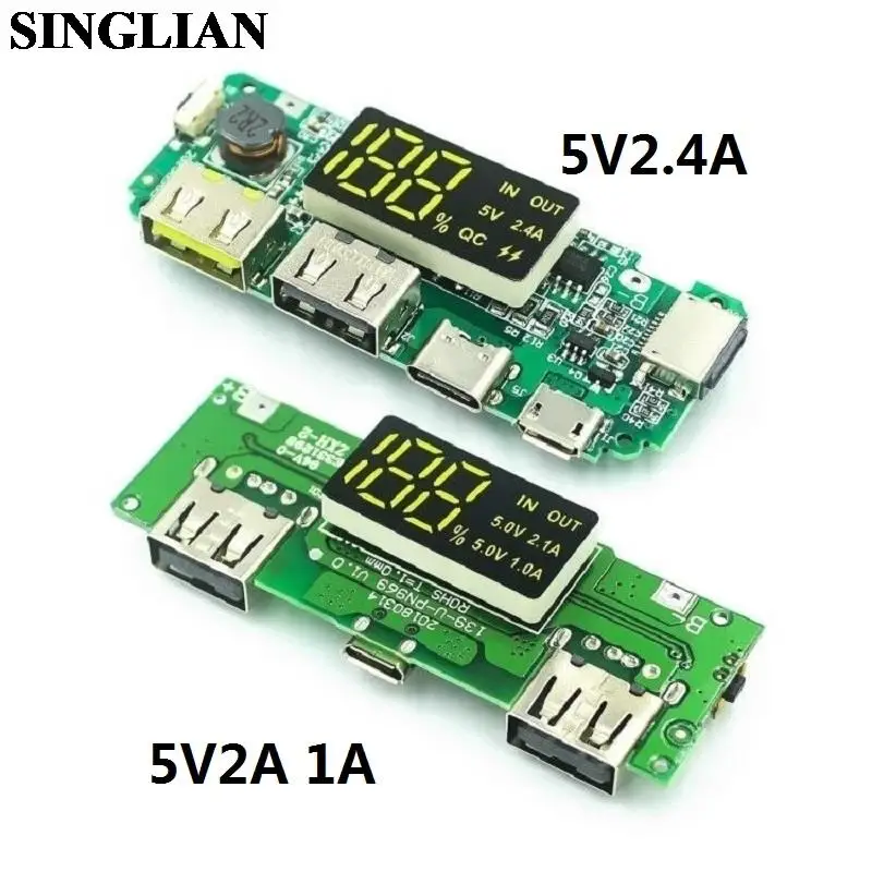 

18650 Lithium Battery Digital Display Charging Module 5V2.4A 2A 1A Dual USB Output With Display Booster Module