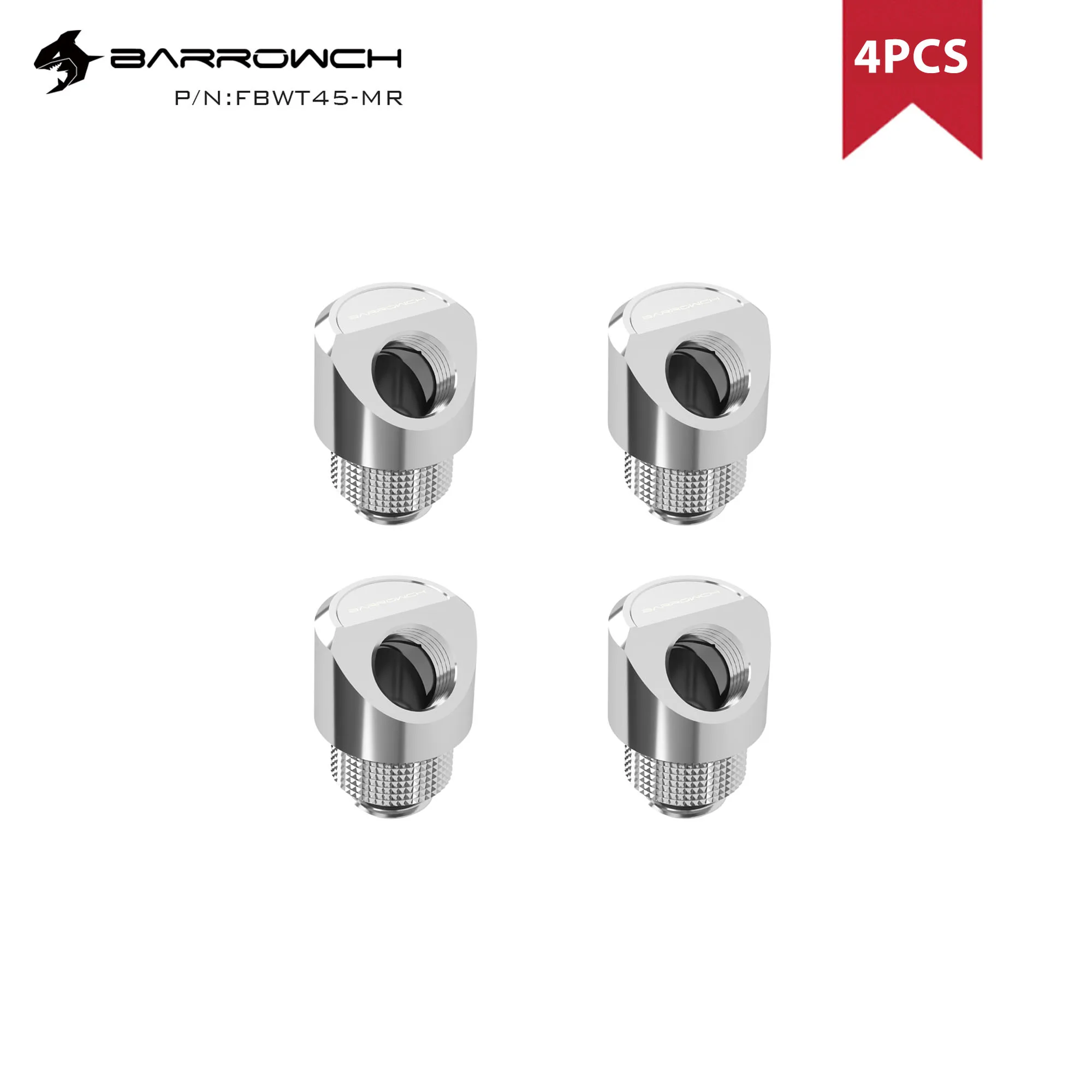 4pcs Barrowch 45 Degree Rotary Adapter With Smooth Surface For Bend Tube Connections Design, black,silver FBWT45-MR